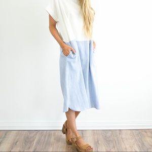 White/Light Blue Color-block Dress